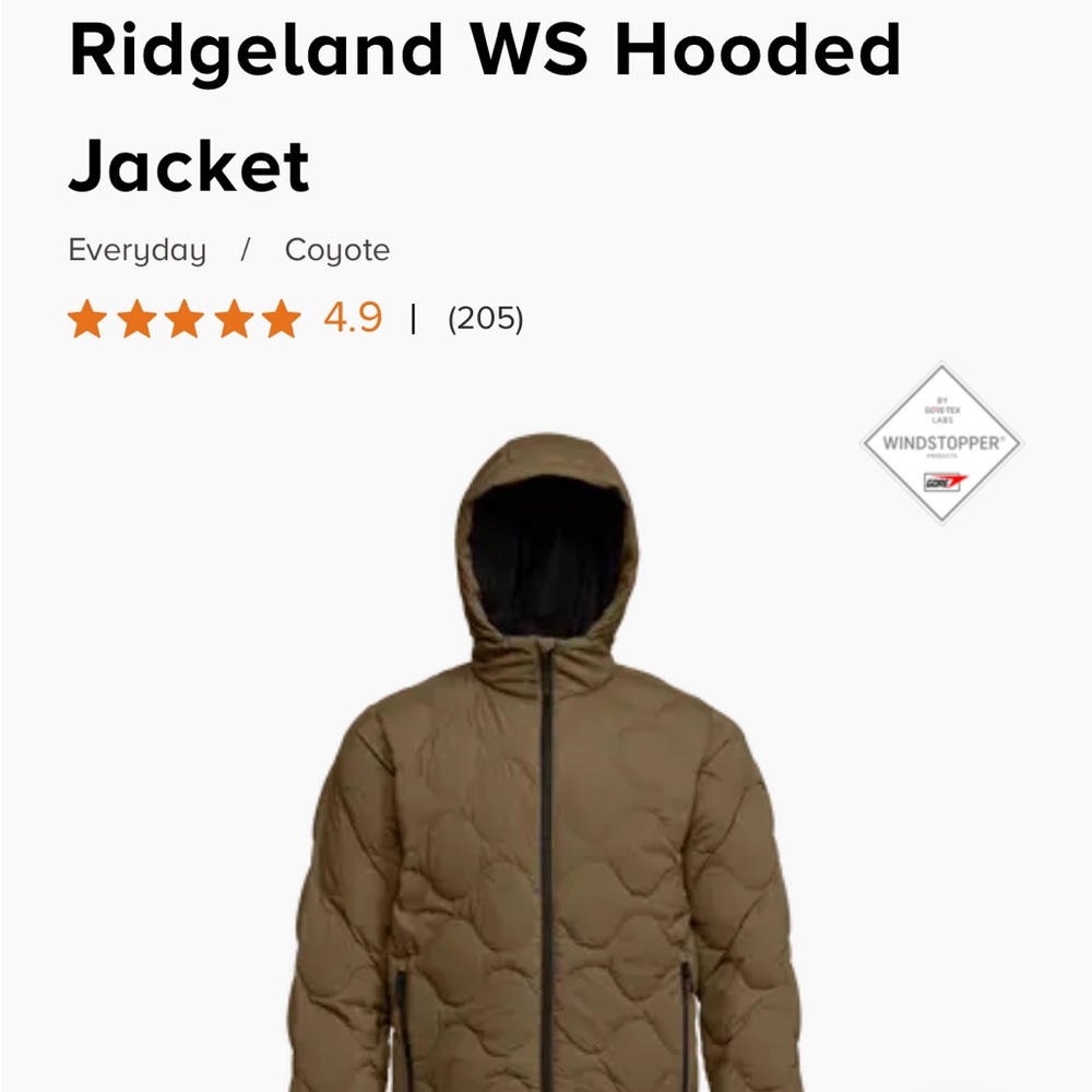 NEW! Sitka Ridgeland WS Hooded Jacket - Coyote